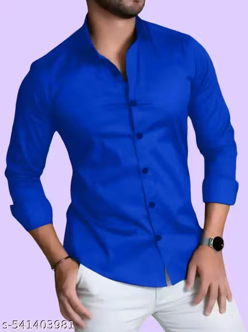 MACWEAR Men's Formal Solid Cotton Blend Shirt – Premium Slim Fit, Long Sleeve