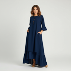 Elegant Pleated Flared Rayon Kurti for Women – Solid Round Neck Design