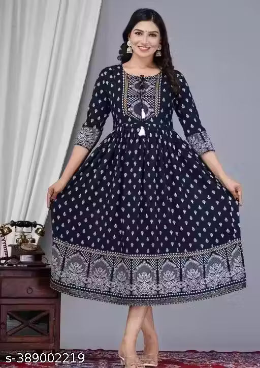 Elegant Sanganeri Anarkali Kurti – Soft Rayon Fabric with Traditional Print