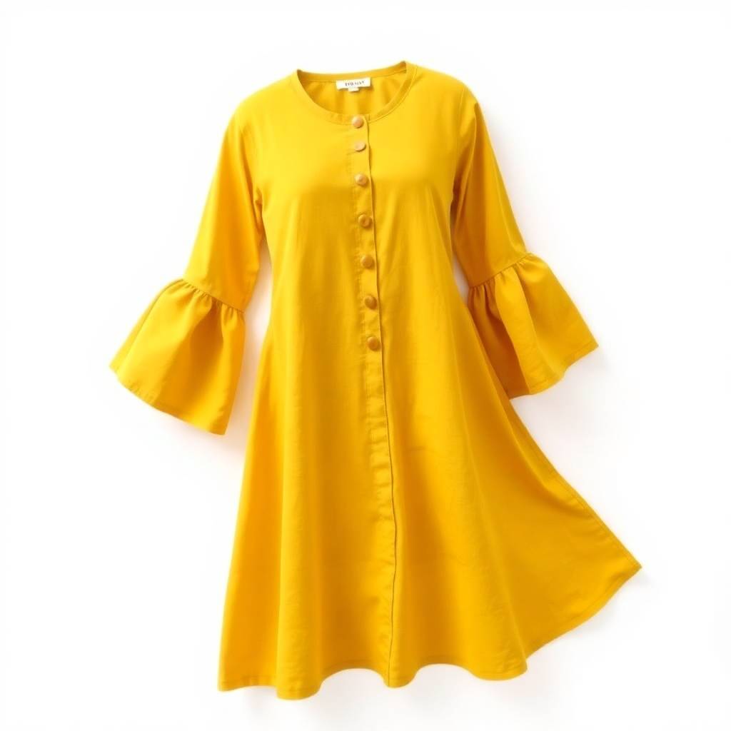 Elegant Pleated Flared Rayon Kurti for Women – Solid Round Neck Design