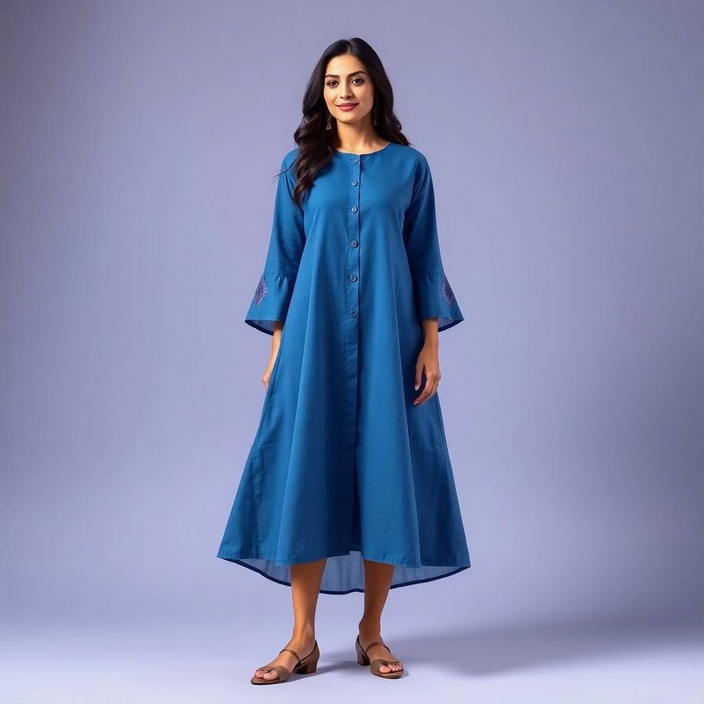 Elegant Pleated Flared Rayon Kurti for Women – Solid Round Neck Design
