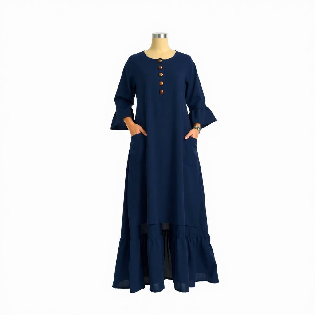 Elegant Pleated Flared Rayon Kurti for Women – Solid Round Neck Design