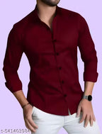 MACWEAR Men's Formal Solid Cotton Blend Shirt – Premium Slim Fit, Long Sleeve