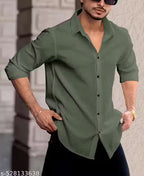 Men’s Structured Knitted Cotton Shirt – Regular Fit, Self-Design, Full Sleeves