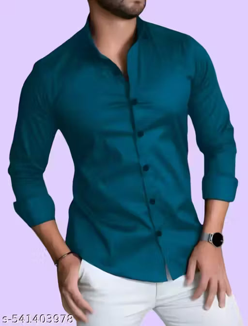 MACWEAR Men's Formal Solid Cotton Blend Shirt – Premium Slim Fit, Long Sleeve