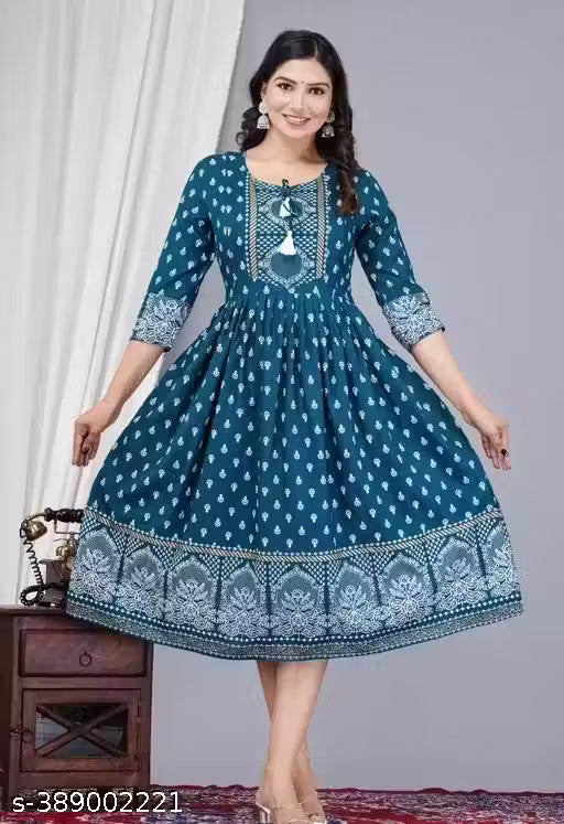 Elegant Sanganeri Anarkali Kurti – Soft Rayon Fabric with Traditional Print