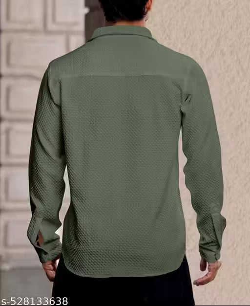 Men’s Structured Knitted Cotton Shirt – Regular Fit, Self-Design, Full Sleeves