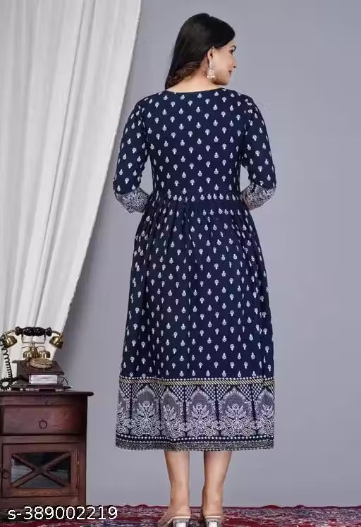 Elegant Sanganeri Anarkali Kurti – Soft Rayon Fabric with Traditional Print