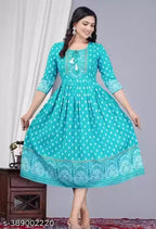 Elegant Sanganeri Anarkali Kurti – Soft Rayon Fabric with Traditional Print