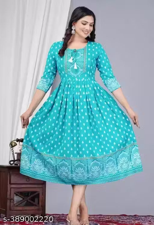 Elegant Sanganeri Anarkali Kurti – Soft Rayon Fabric with Traditional Print